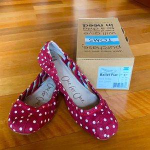TOMS Red Polka Dot Linen Ballet Flat